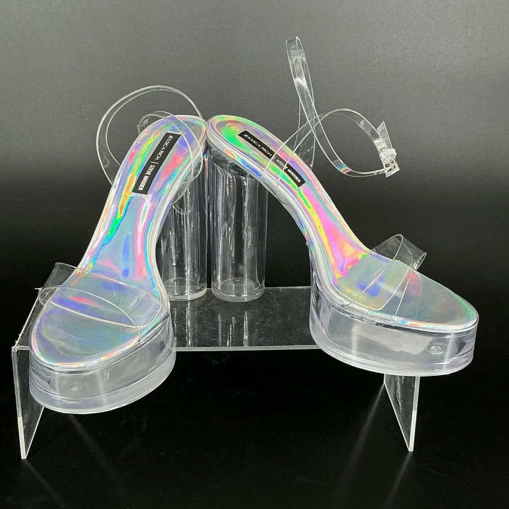 Jessica Rich x Steve‎ Madden Size 9 Clear Holographic Platform Heels NEW Nova